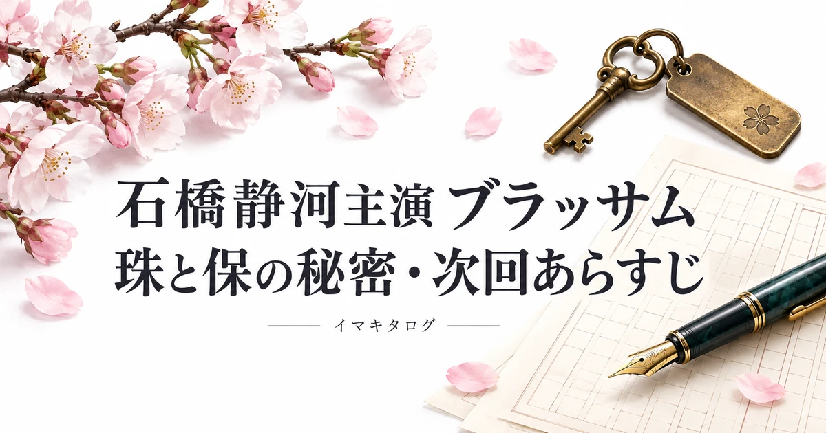 石橋静河主演ブラッサムの珠と保の秘密・次回あらすじを紹介する、桜と原稿用紙と鍵のイメージ画像